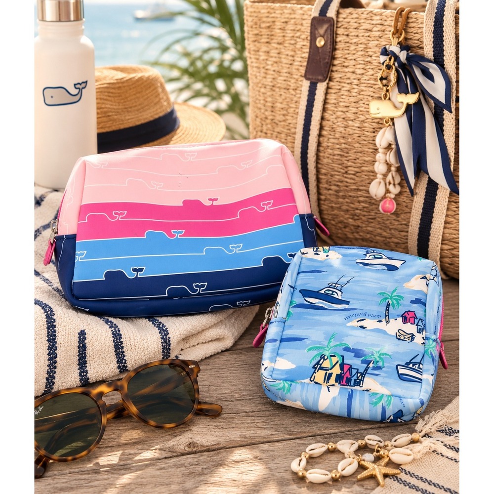 Vineyard Vines for Target Nautical Whale Cosmetic Toiletry Bag Set Blue Pink OS
